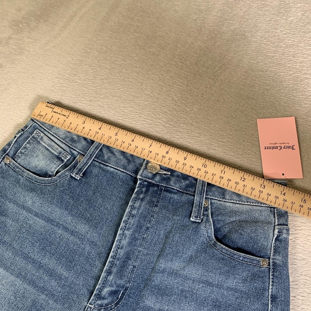 Juicy Couture Lunita Wide Leg Jeans Juniors 7/28 Blue Wash High Rise Rhinestone - Picture 6 of 16